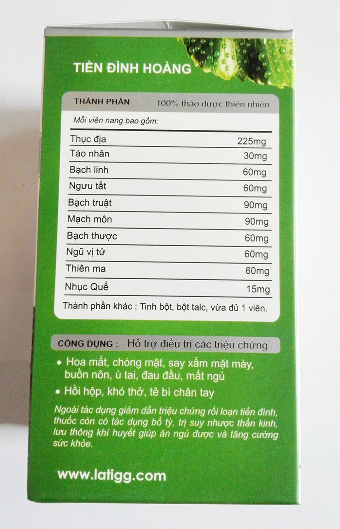 thành phần thuốc tiền đình hoàng