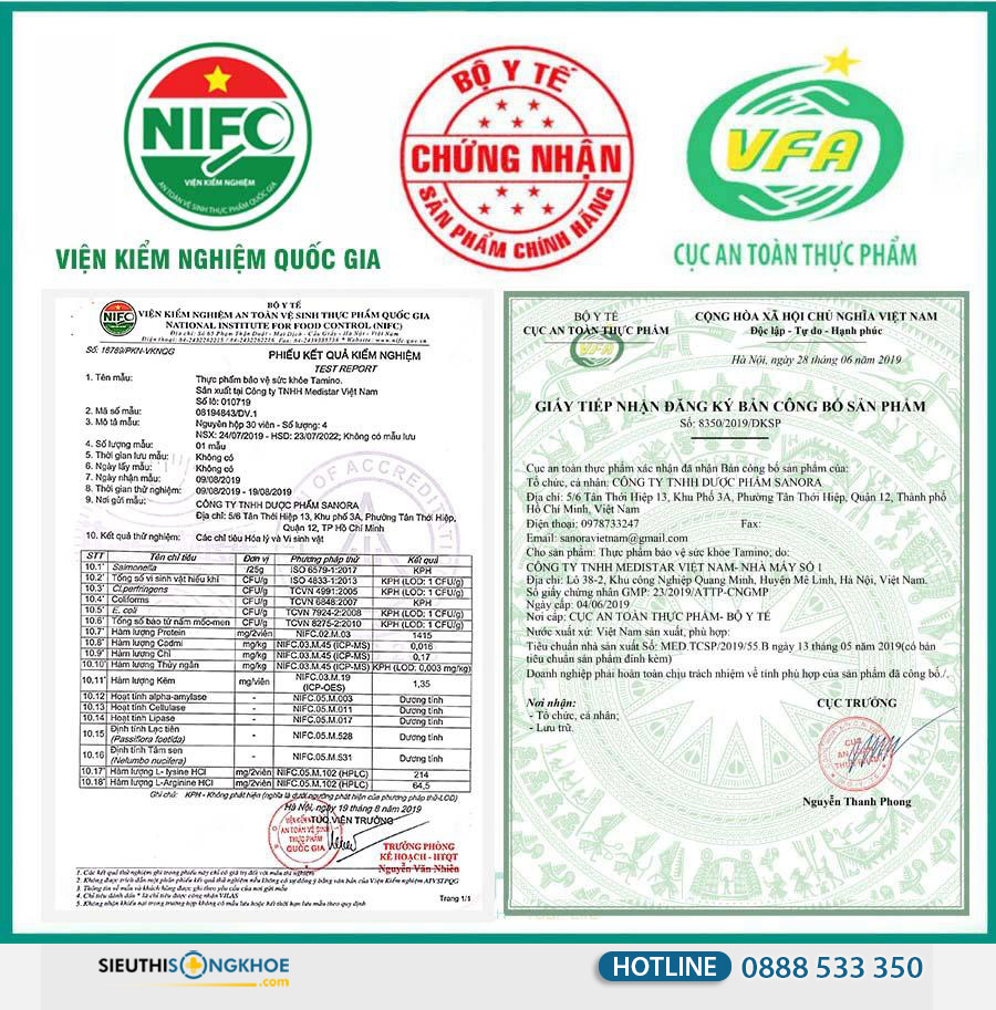 giấy chứng nhận viên uống tăng cân tamino