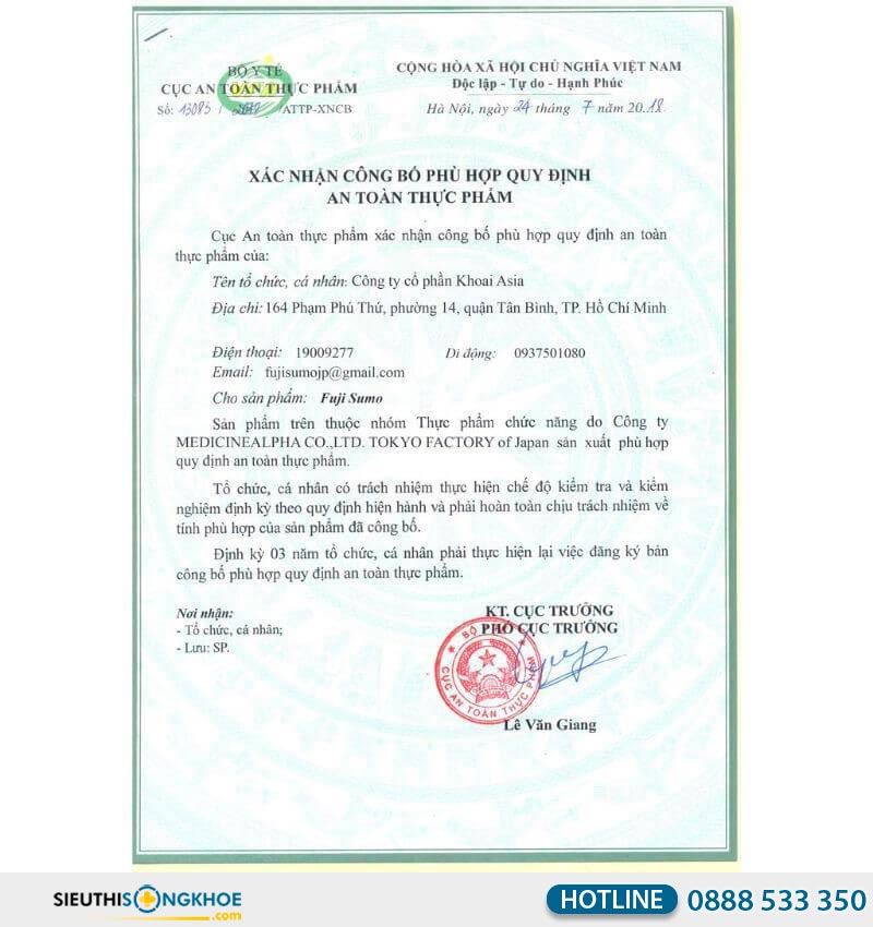giấy chứng nhận fuji sumo