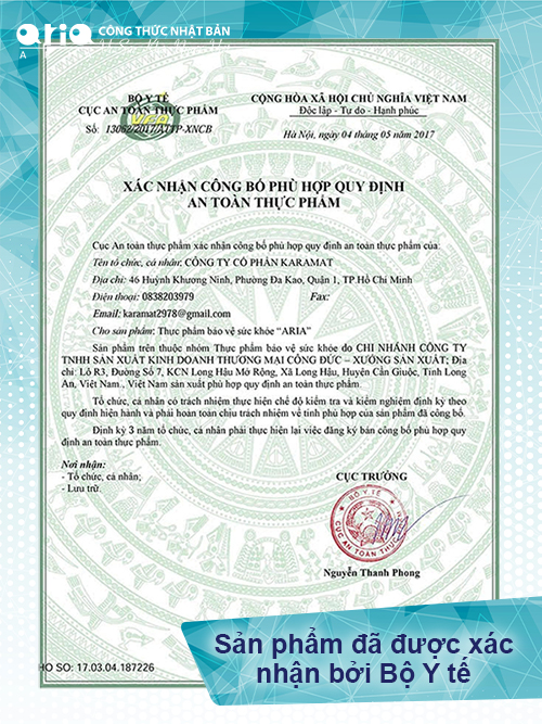 CÓ AI DÙNG XƯƠNG KHỚP ARIA CHƯA - chứng nhận, xác nhận công bố Xương khớp Aria