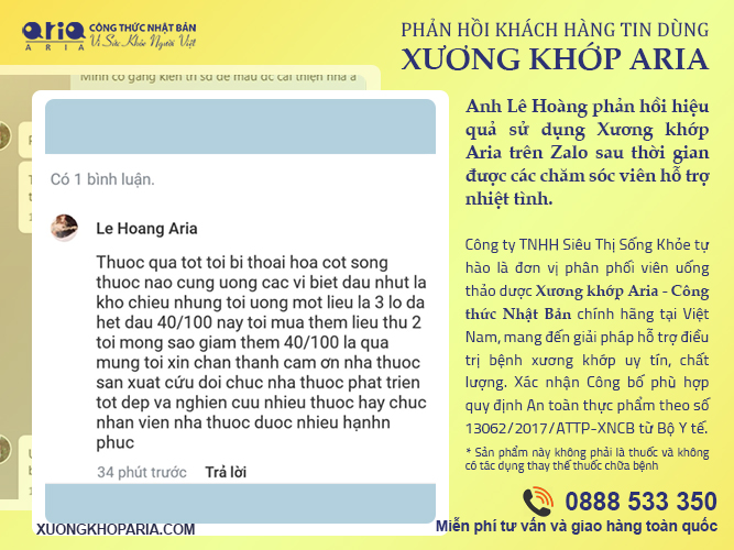 CÓ AI DÙNG XƯƠNG KHỚP ARIA CHƯA - phản hồi khách hàng - anh Lê Hoàng sau khi sử dụng