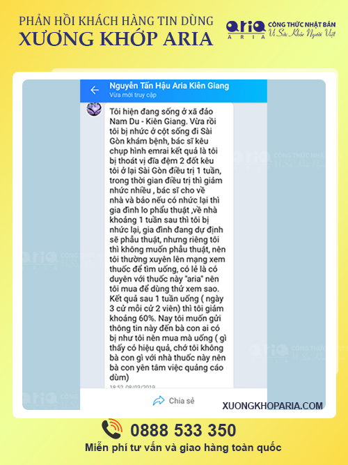 CÓ AI DÙNG XƯƠNG KHỚP ARIA CHƯA - phản hồi khách hàng - anh Tấn Hậu khi sử dụng Xương khớp Aria