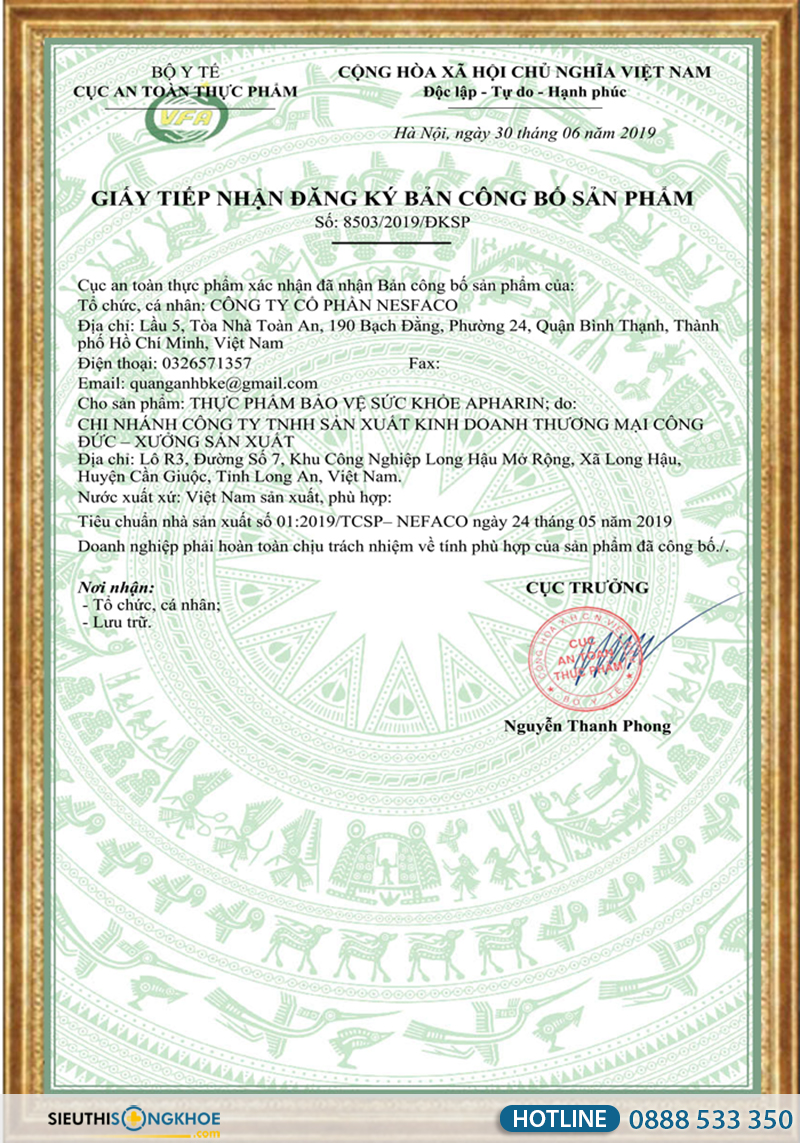 giay chung nhan apharin