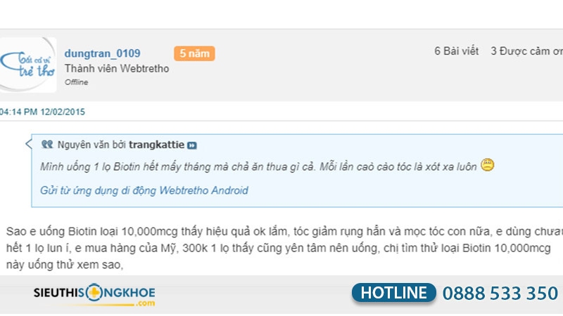 phản hồi viên uống mọc tóc biotin