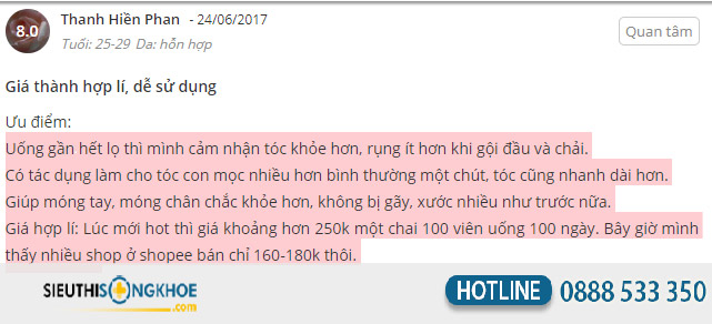 phản hồi viên uống mọc tóc biotin