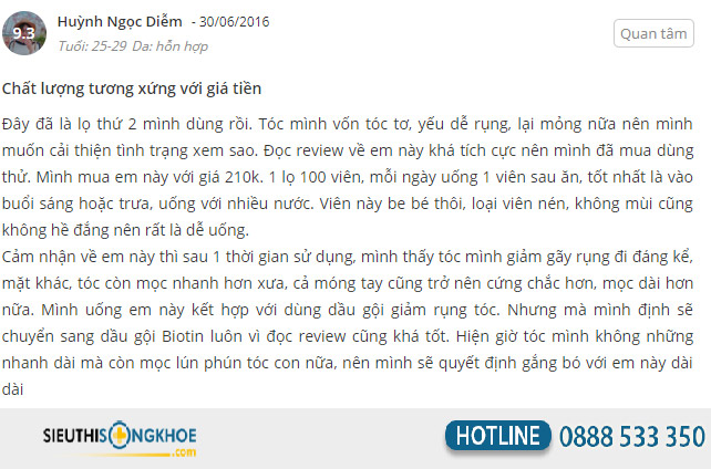 phản hồi viên uống moc tóc biotin