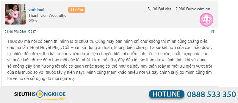thành phần của hoạt huyết phục cốt hoàn
