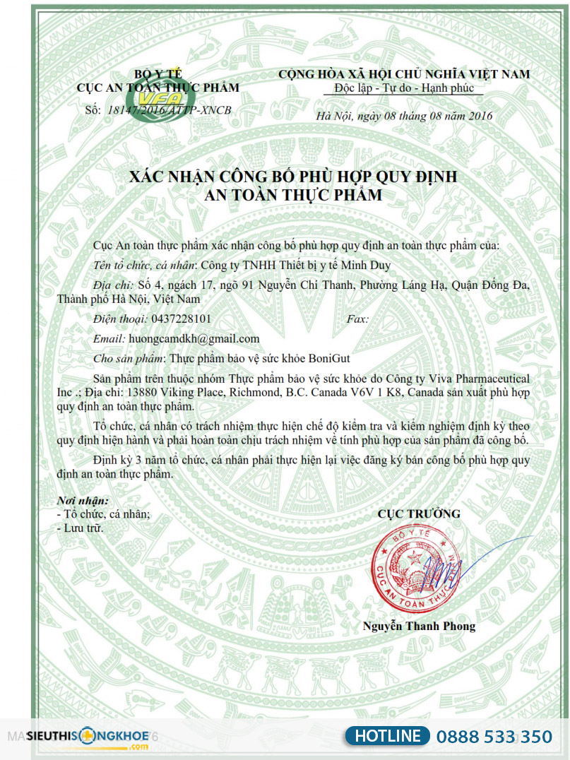 giấy chứng nhận bonigut