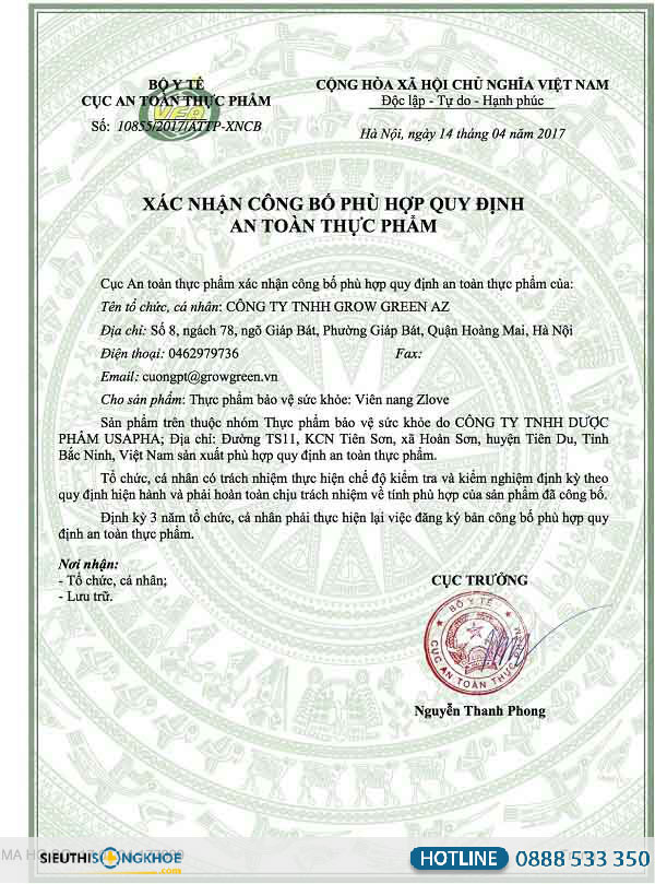 giấy chứng nhận zlove