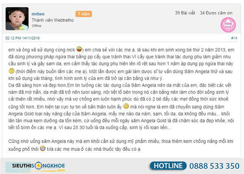 phan hoi sam angela gold co tot khong