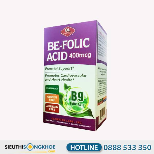 Be Folic Acid 400mcg Olympian Labs - Viên Bổ Thai, Hỗ Trợ Phòng Ngừa Dị Tật Cho Thai Nhi