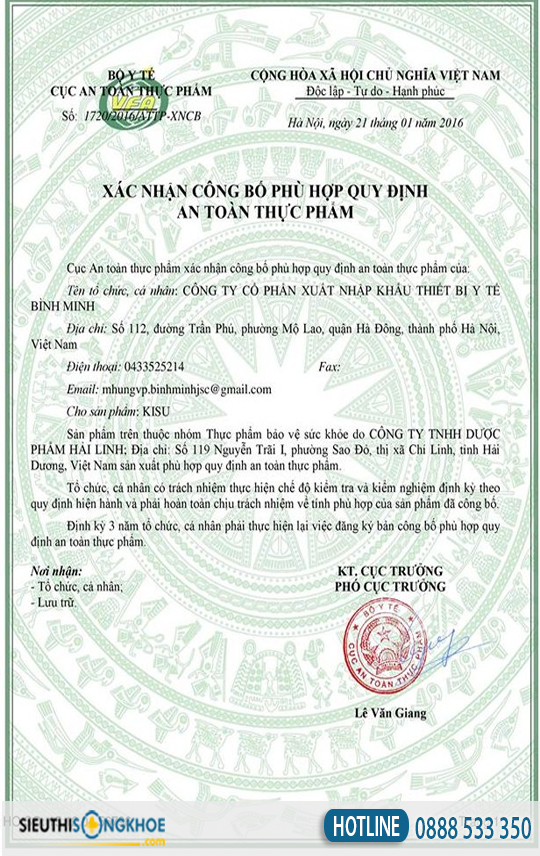 giấy chứng nhận kisu