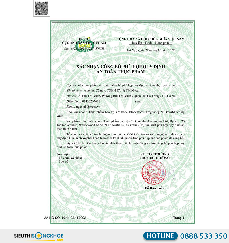 giấy chứng nhận blackmores pregnancy breast feeding gold