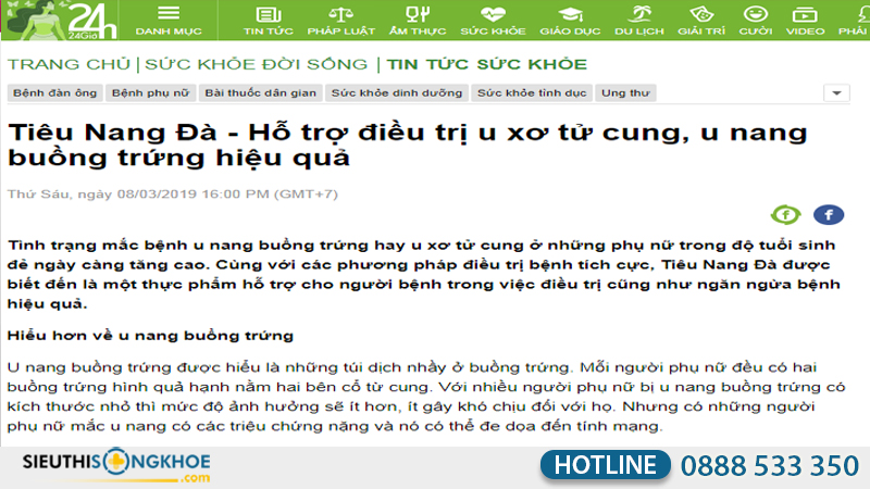 hình ảnh báo 24h đưa tin về tiêu nang đà