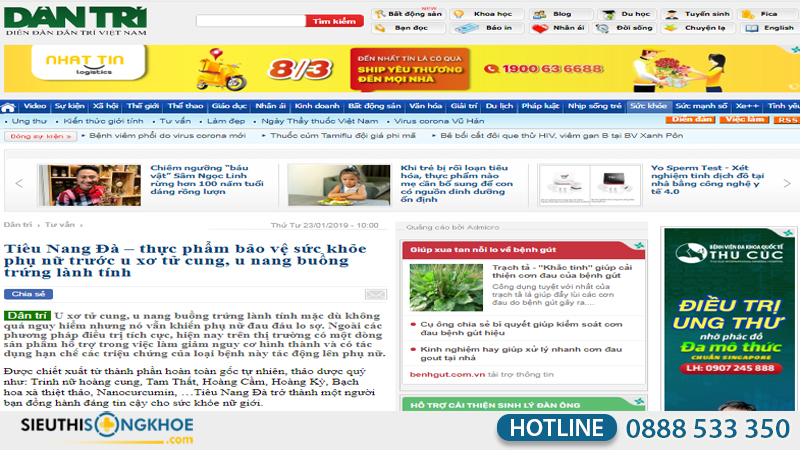 báo dân trí đưa tin về tiêu nang đà