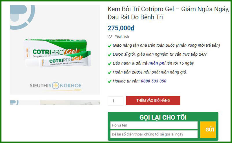 kem boi tri cotripro gel sieu thi song khoe