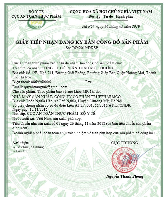 giấy phép vên uống mr 1h