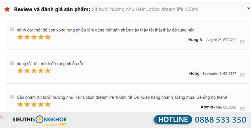 phan hoi tinh dau hair lotion dream life