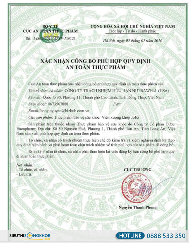 chung nhan vien xuong khop jobo
