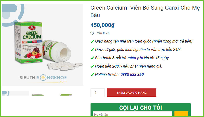 vien bo sung canxi green calcium sieu thi song khoe