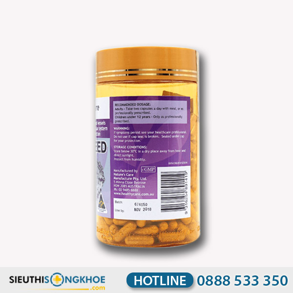 Viên Uống Healthy Care Grape Seed Extract - Tinh Chất Nho Hỗ Trợ Tuần Hoàn Máu & Bảo Vệ Tim Mạch