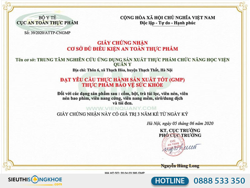 giấy chứng nhận bộ y tế viên uống slim body