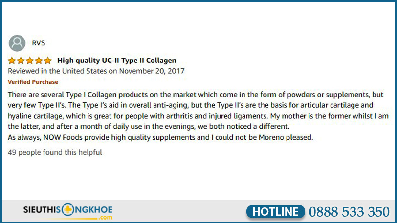 khach hang phan hoi ve vien uong bo xuong collagen type 2 UC II Now 2