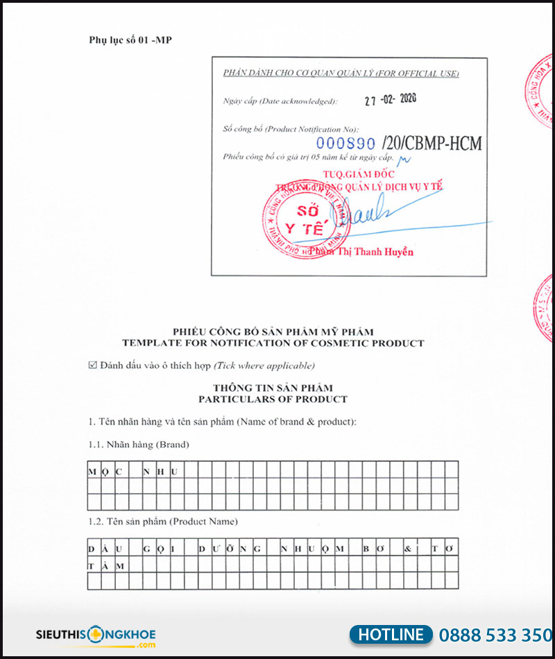 giấy công bố dầu gội dưỡng nhuộm mộc nhu