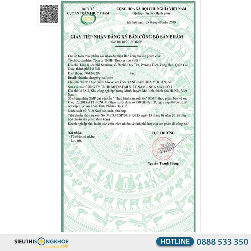 hoa mộc an giấy chứng nhận