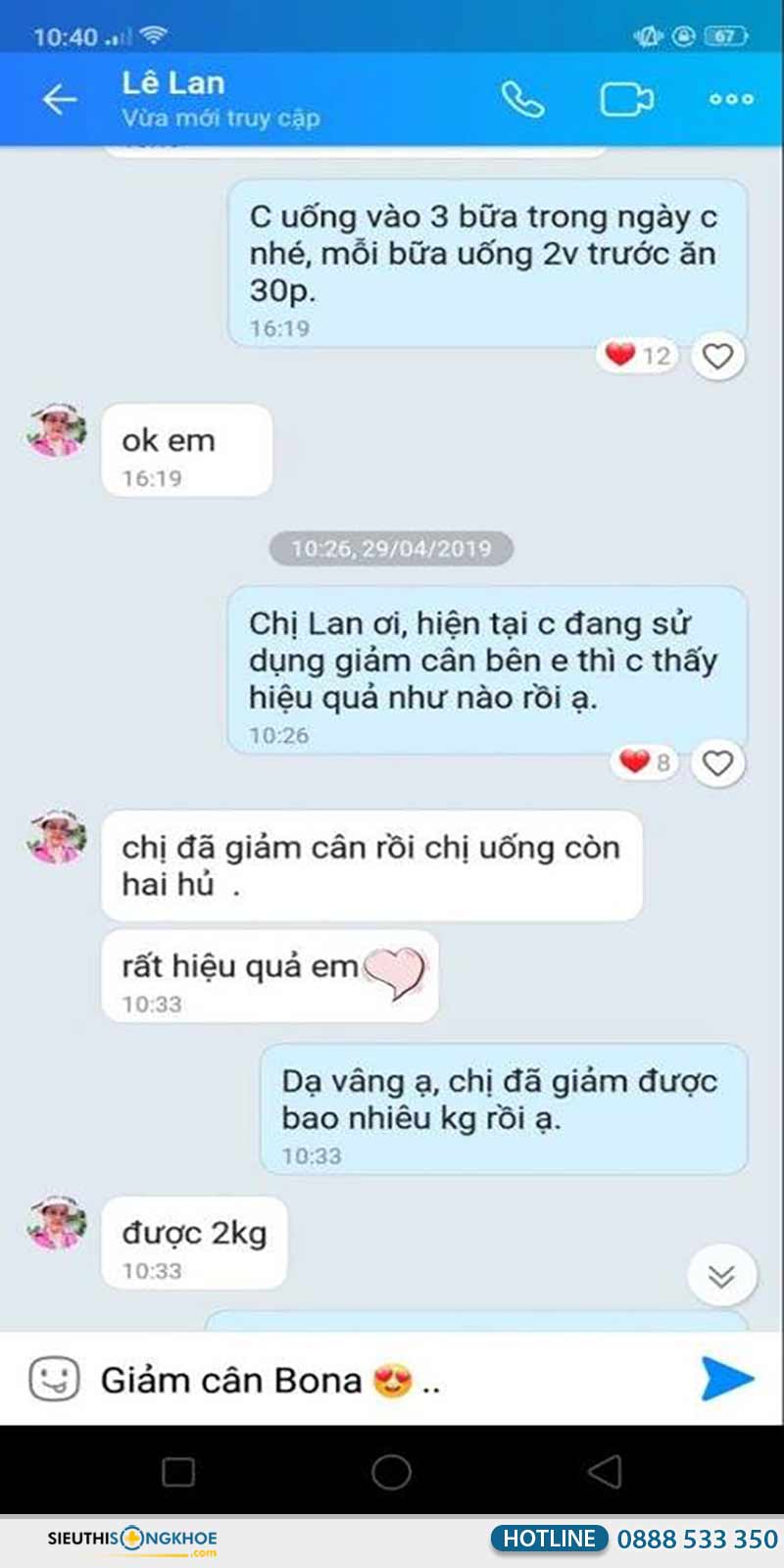 khách hàng review giảm cân bona