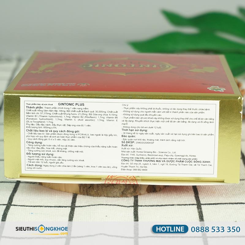 Gintonic Plus - Viên Uống Hỗ Trợ Giảm Đau Đầu, Chống Mệt Mỏi, Cải Thiện Tuần Hoàn Não