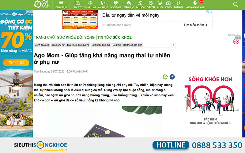 báo 24h đăng tin về viên uống ago mom