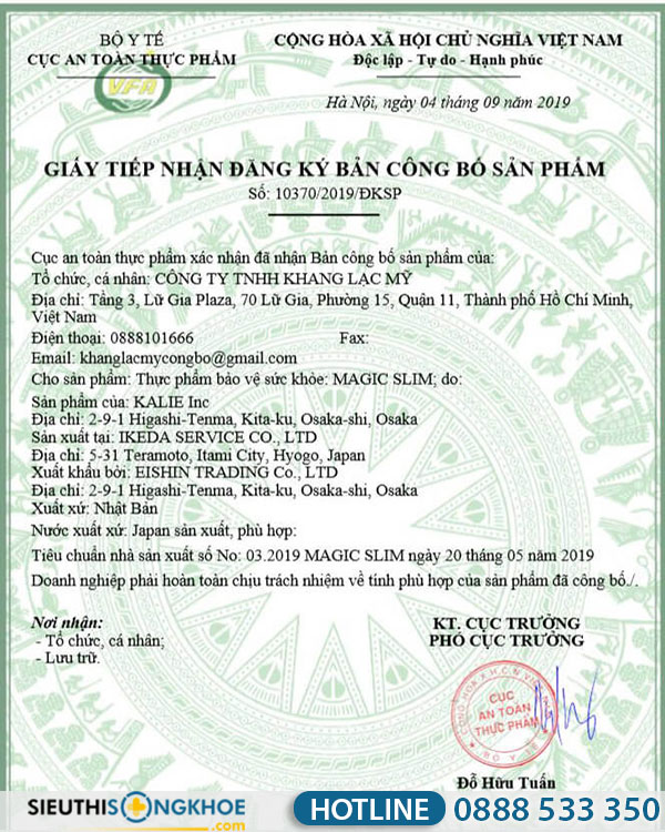 giấy chứng nhận magic slim