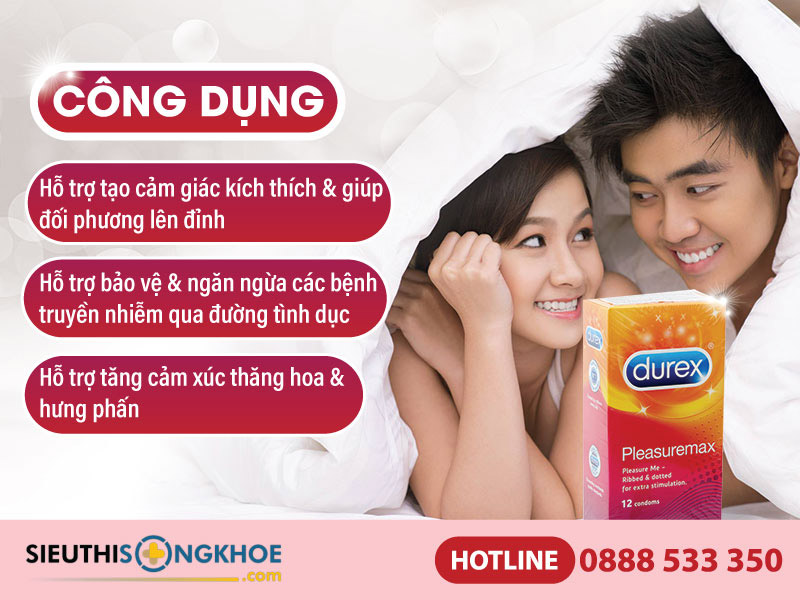 công dụng hộp 12 bao cao su durex pleasuremax hạt nổi 56mm
