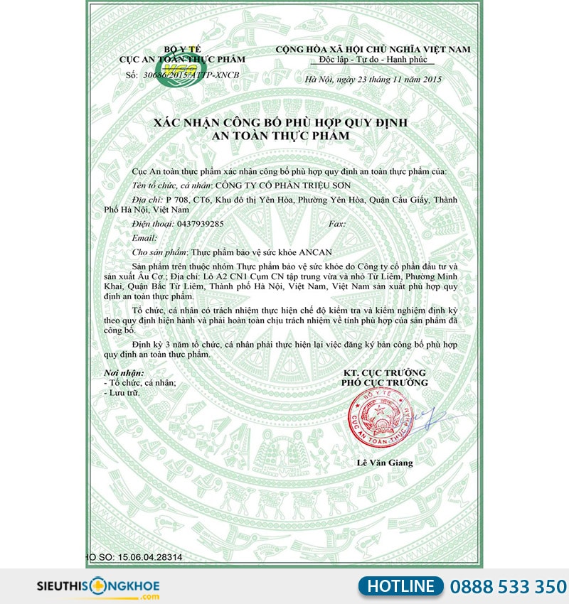 giấy chứng nhận ancan fucoidan