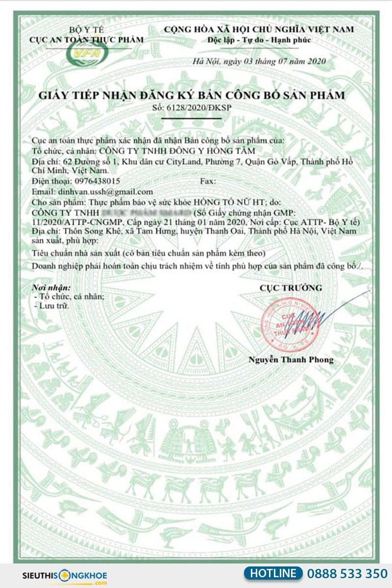 giấy chứng nhận hồng tố nữ