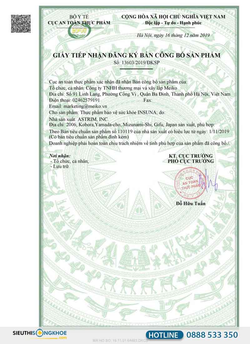 giấy chứng nhận của Bộ Y Tế
