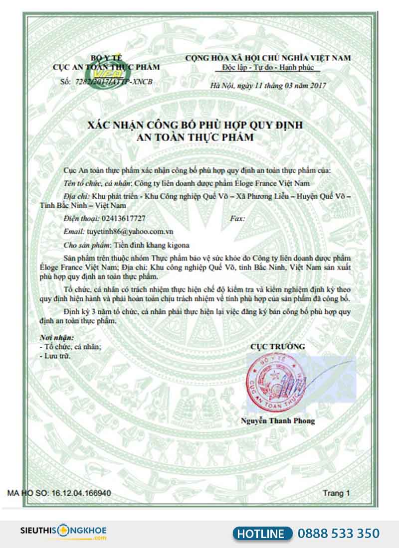giấy xác nhận công bố sản phẩm