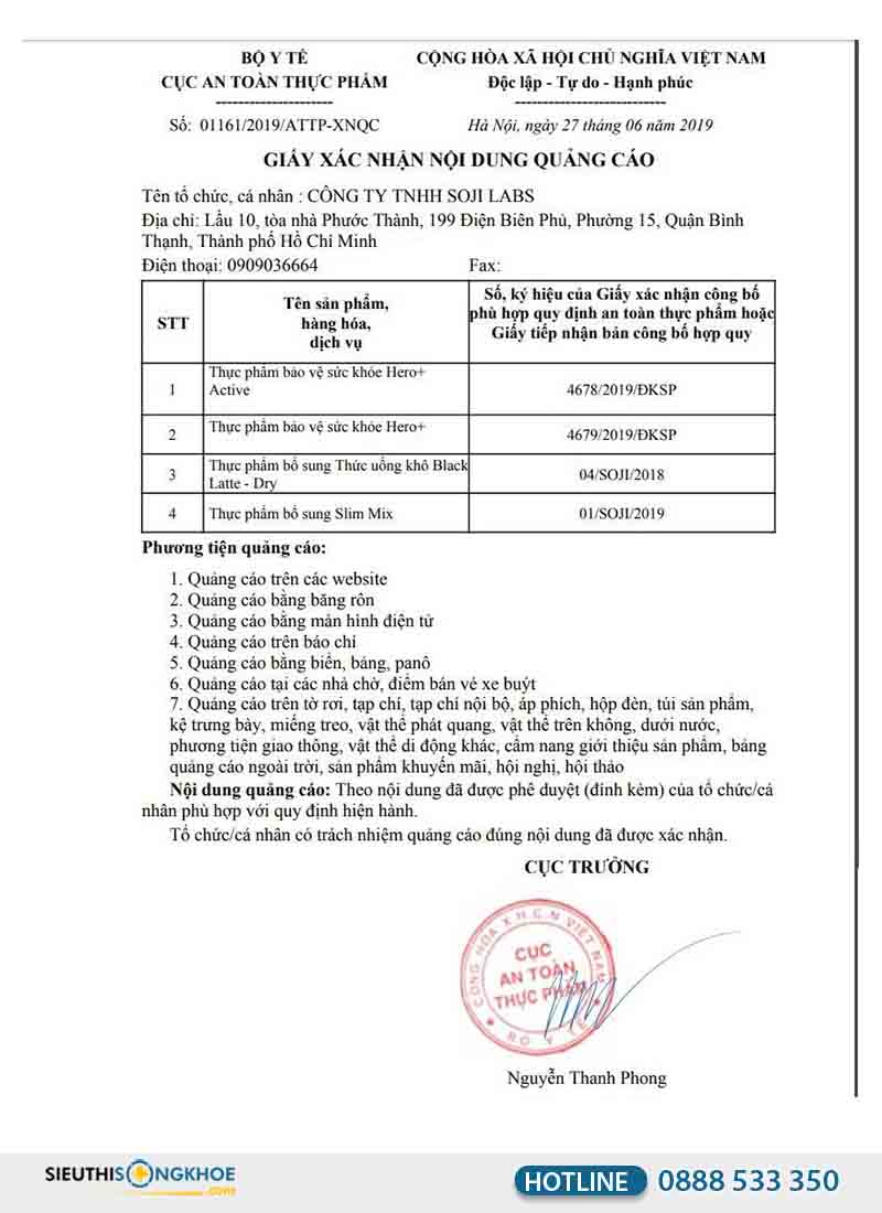 giấy xác nhận nội dung quảng cáo