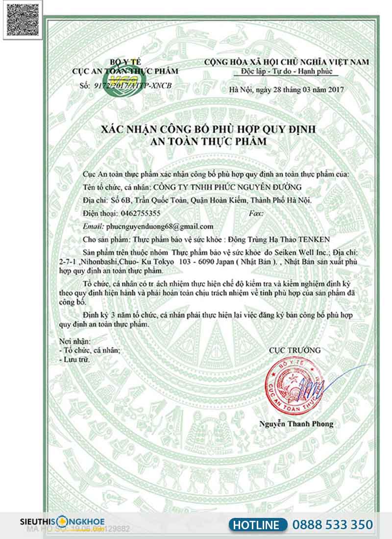 xác nhận công bố tenken an toàn