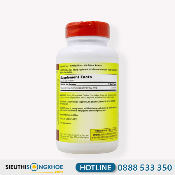 Kirkland Vitamin B12 5000mcg Hỗ Trợ Tăng Cường Sức Khoẻ Não Bộ Hộp 300 Viên
