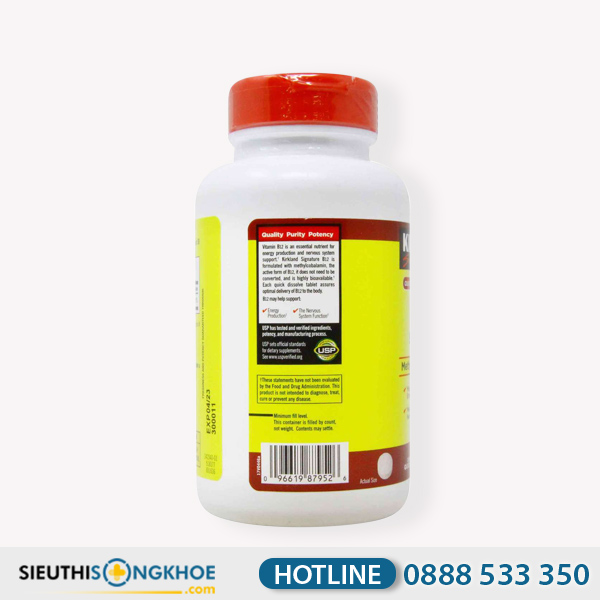 Kirkland Vitamin B12 5000mcg Hỗ Trợ Tăng Cường Sức Khoẻ Não Bộ Hộp 300 Viên