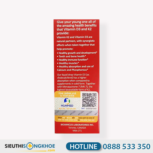 Bioamicus Vitamin K2D3 Hỗ Trợ Thúc Đẩy Trẻ Phát Triển Chiều Cao Chai 10ml
