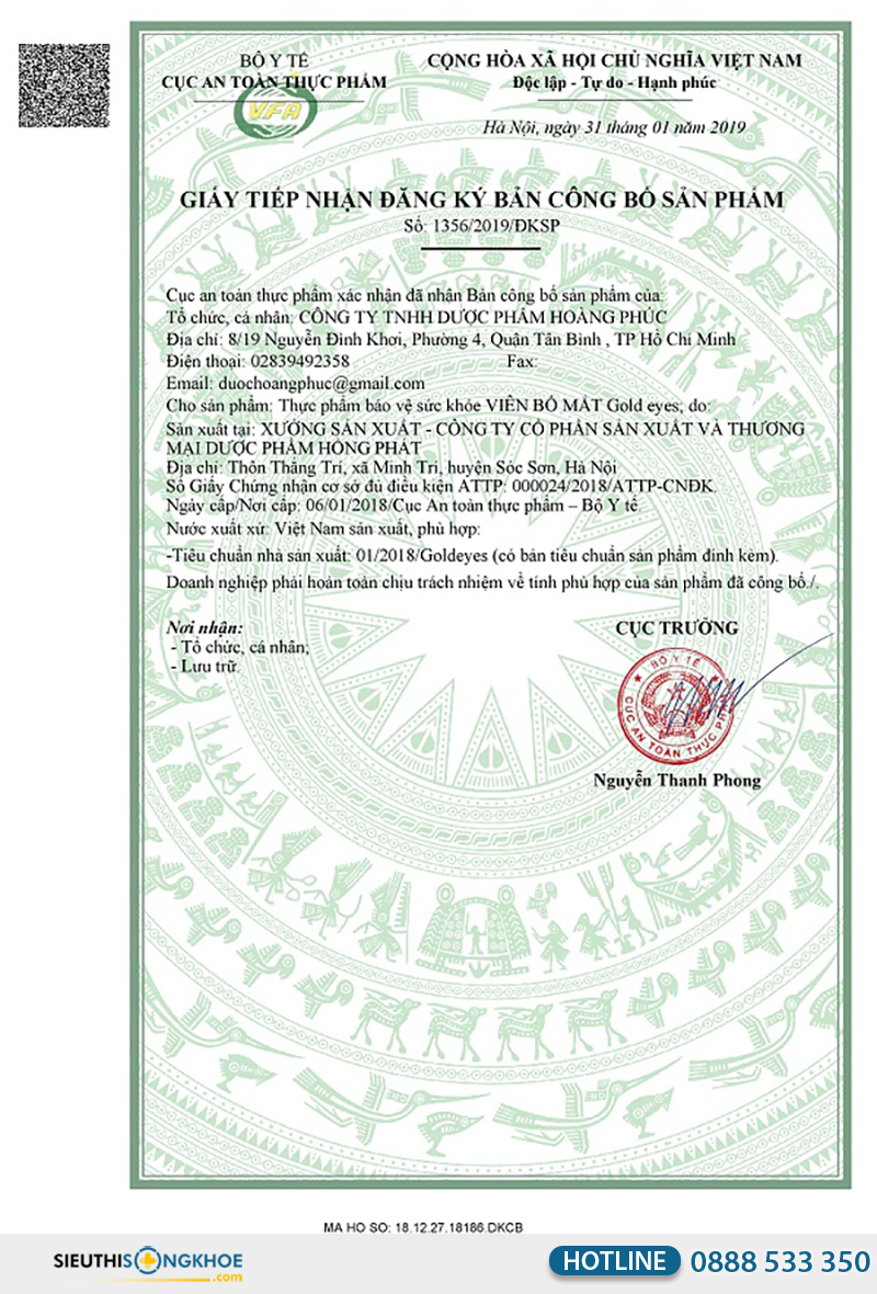 giấy chứng nhận của gold eyes
