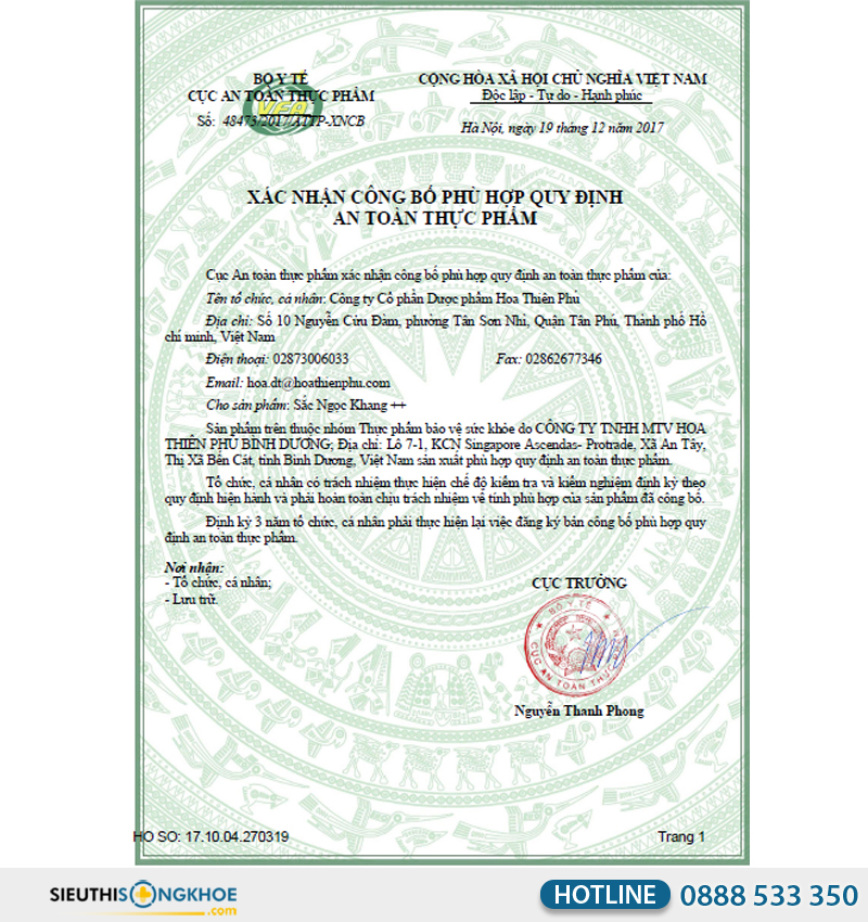 giấy chứng nhận của sắc ngọc khang ++