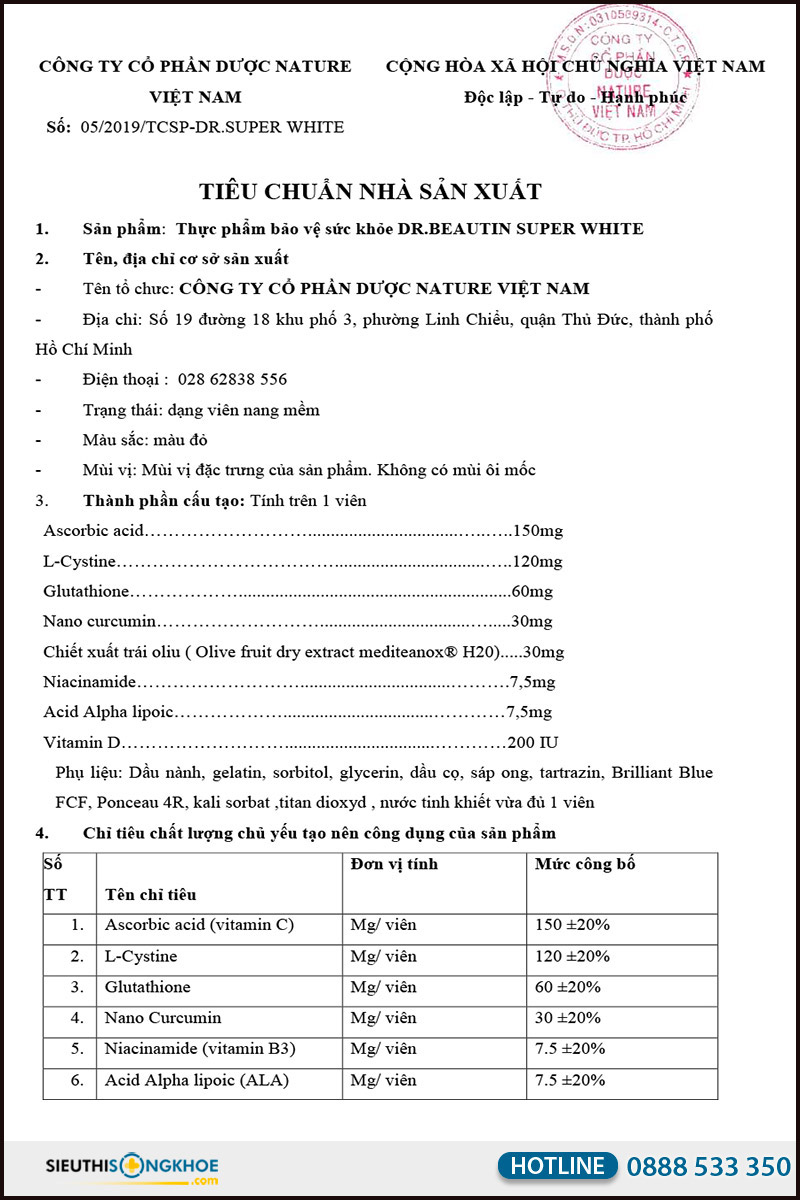 giấy chứng nhận dr.beautin super white