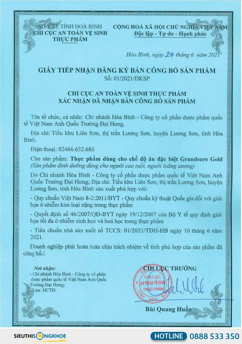giấy chứng nhận grandsure gold