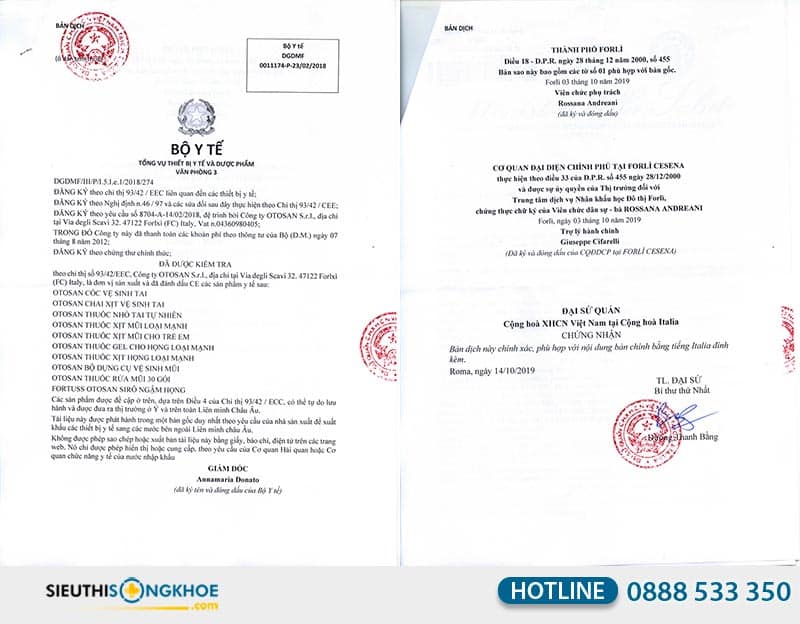 giấy chứng nhận otosan nasal spray baby