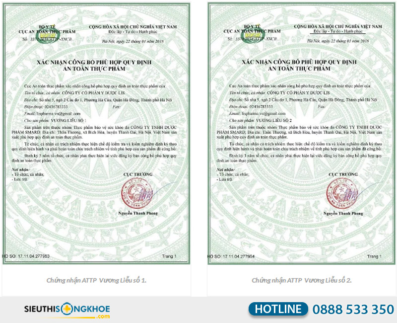 giấy chứng nhận của sản phẩm vương liễu