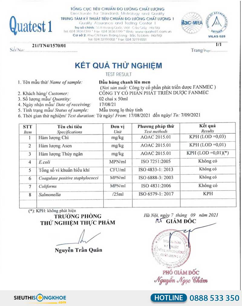 giấy xét nghiệm dầu húng chanh lên men dr. maya gold